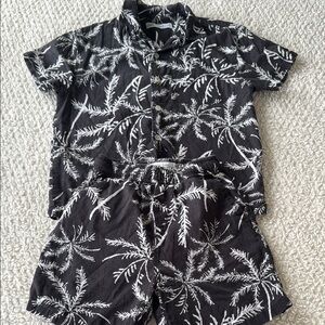 Black and White Palm Print Shirt and Shorts Set